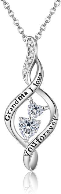 wholesale 925 Sterling Silver Heart Pendant Necklace with Cubic Zirconia and Engraved Message Grandma I love you forever - Mother's Day Gifts for Grandma-infinity grandma