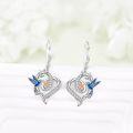 wholesale 925 Sterling Silver Hummingbird Heart Shape Drop Earrings with Cubic Zirconia and Enamel Accents for Women-0-2