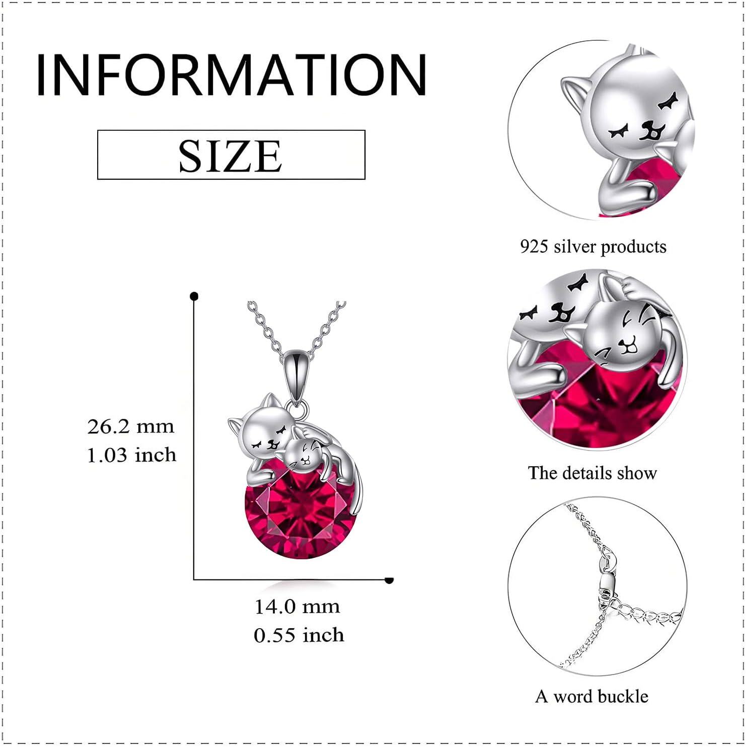 925 Sterling Silver Red Crystal Cats Pendant Necklace for Women-0-4