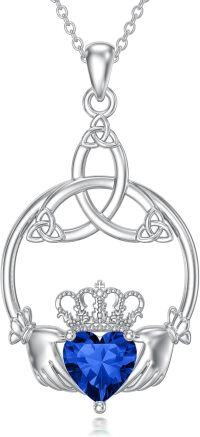 wholesale 925 Sterling Silver Celtic Claddagh Necklace with Heart Birthstones-09-September