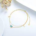 wholesale 14K Gold Chain with Blue Opal Butterfly Charm Ankle Anklets for Women and Girls (Length: Adjustable)-0-4