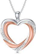 wholesale 925 Sterling Silver Heart Pendant with Diamonds and Rose Gold Accents - 20 Inches Chain Length-0-0