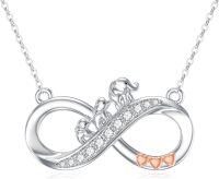 wholesale 925 Sterling Silver Infinity Love Elephants Heart Pendant Necklace Gift for Women-Three Elephants