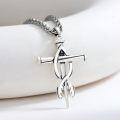 wholesale 925 Sterling Silver Fish Tail Cross Pendant Necklace  Christian Jewelry for Men-0-4