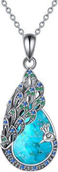 wholesale 925 Sterling Silver Teardrop Turquoise & Blue Crystal Peacock Pendant Necklace for Women's Gifts-0-0