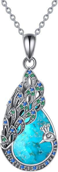 wholesale 925 Sterling Silver Teardrop Turquoise & Blue Crystal Peacock Pendant Necklace for Women's Gifts-Turquoise Necklace