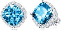 wholesale 925 Sterling Silver CZ Simulated Birthstone Sparkle Halo Square Stud Earrings-December Birthstone
