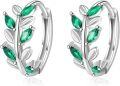 wholesale 925 Sterling Silver Emerald Leaf Hoop Earrings, Hypoallergenic Lightweight 15.2mm-0-0