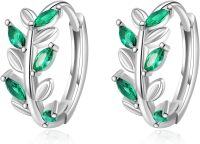 wholesale 925 Sterling Silver Emerald Leaf Hoop Earrings, Hypoallergenic Lightweight 15.2mm-Emerald Green leaf
