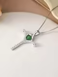 TOUPOP Sterling Silver Gemstone Heart Cross Pendant Necklace for Women-0-5
