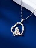 wholesale 925 Sterling Silver Girl Hugging Dog Pendant Necklaces with I love you and Paw Prints Gifts for Women Pet Lovers-0-3