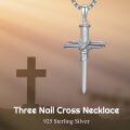 wholesale 925 Sterling Silver Cross Pendant With Nail Details On Chain Necklace-0-24