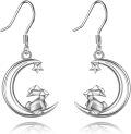 wholesale 925 Sterling Silver Rabbit Moon Earrings with Star Accents - Hypoallergenic Nickel-Free Dangle Earrings for Women Girls - Cute Bunny Jewelry Gift for Christmas Birthday Anniversary-0-0