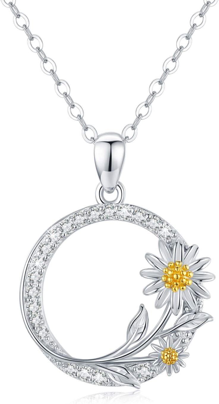 Sterling Silver Zircon Sunflower Daisy Necklace for Women Ideal Gift-0-1