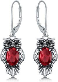 wholesale 925 Sterling Silver Cubic Zirconia Owl Earrings 0.66x0.38 Intricate Feather Wing Design Elegant Gift for Women-Garnet