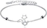 wholesale 925 Sterling Silver Cat Paw Print Charm Bracelet Gift for Women-E-Cat
