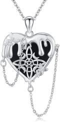 wholesale 925 Sterling Silver and Black Onyx Gothic Butterfly Pentagram Heart Pendant Necklace-0-0