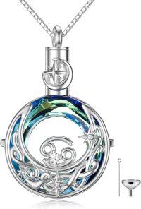 wholesale 925 Sterling Silver Blue Crystal Moon & Star Constellation Cremation Jewelry with Funnel Pendant Necklace-Cancer