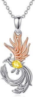 wholesale 925 Sterling Silver Phoenix Necklace w/Nirvana Yellow Crystal Pendant - Risen Firebird  for Women Men-0-0