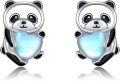 wholesale 925 Sterling Silver Heart-Shaped Panda Stud Earrings with Blue Stone - Perfect Gift for Mom-0-0