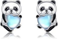 wholesale 925 Sterling Silver Heart-Shaped Panda Stud Earrings with Blue Stone - Perfect Gift for Mom-Panda Stud-Panda Stud