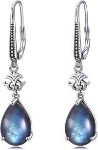 wholesale Sterling Silver Vintage Filigree Cubic Zirconia Teardrop Dangle Earrings-Labradorite
