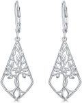 wholesale 925 Sterling Silver Filigree Tree of Life Heart Drop Earrings-0-0