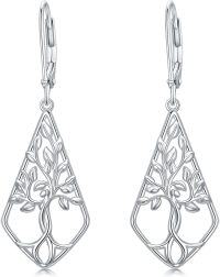 wholesale 925 Sterling Silver Filigree Tree of Life Heart Drop Earrings-Silver2