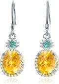 wholesale 925 Sterling Silver Yellow Citrine and Green CZ Drop Earrings-0-0