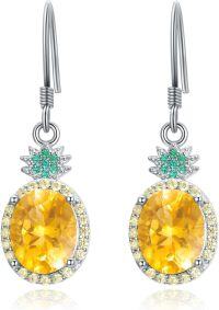 wholesale 925 Sterling Silver Yellow Citrine and Green CZ Drop Earrings-Pineapple A