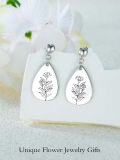 wholesale Sterling Silver Floral Teardrop Earrings w Birth Flower Engraved Gift for Women-0-34