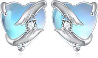wholesale 925 Sterling Silver Heart Earrings With Angel Wings And Crystal-Moonstone earrings