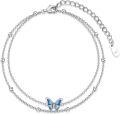 wholesale 925 Sterling Silver Nature Style Butterfly Charm Link Bracelet Adjustable Anklet for Women Anniversary Jewelry Birthday Gifts-0-0