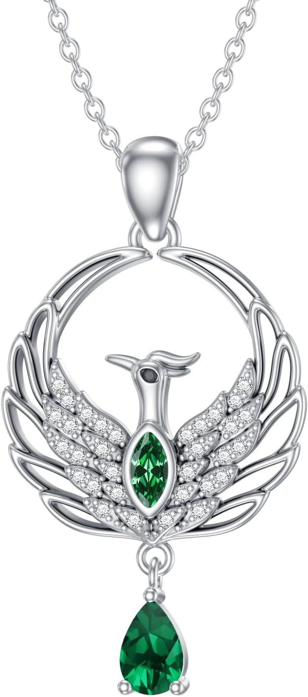 Metal Synthetic Stone Phoenix Necklace Nirvana Rebirth Pendant Gift for Women-May