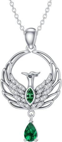 wholesale 925 Sterling Silver Emerald Phoenix Necklace - Symbol of Rebirth & Hope, 0.9 Pendant, 18+2 Chain, Gift for Women-May