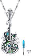 wholesale 925 Sterling Silver Musical Guitar Urn Pendant with Abalone Shell and Cubic Zirconia Elements - 3-in-1 Keepsake Jewelry Set for Ashes or Hair Memorials-0-0