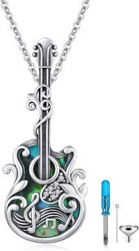 wholesale 925 Sterling Silver Musical Guitar Urn Pendant with Abalone Shell and Cubic Zirconia Elements - 3-in-1 Keepsake Jewelry Set for Ashes or Hair Memorials-02-Guitar（Abalone Shell ）
