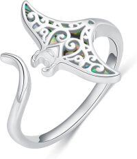 wholesale 925 Sterling Silver Ocean Open Ring w Orca Shark Manta Ray Animal Lovers Jewelry Gift-Manta Ray2