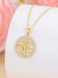 wholesale 14K Gold CZ Tree of Life Pendant Necklace for Women - 18 Inches Chain Length-0-4
