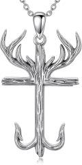 wholesale 925 Sterling Silver Deer Antler Cross Fish Hook Pendant Necklace for Men Women  48cm Chain Length-0-0