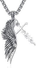 wholesale 925 Sterling Silver Angel Wing Pendant on Rolo Chain Faith Charm Necklace for Men 24+2-0-0