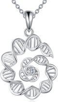 wholesale  Sterling Silver & Zircon DNA Double Helix Necklace with Flower Pendant for Men Women-0-0