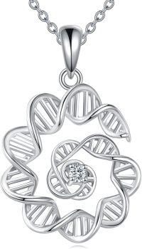 wholesale  Sterling Silver & Zircon DNA Double Helix Necklace with Flower Pendant for Men Women-White gold-DNA necklace
