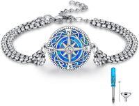 wholesale 925 Silver & Opal Urn Bracelet for Ashes – Cremation Memorial Jewelry for Men Women, Pet Keepsake, Engraved, Hypoallergenic-02-Blue opal