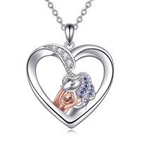 TOUPOP Sterling Silver Crystal Unicorn Heart Pendant I Love You Necklace-undefined
