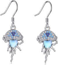 wholesale 925 Sterling Silver & Moonstone Jellyfish Dangle Earrings, Cubic Zircon, Hypoallergenic, Gift for Women-Jellyfish