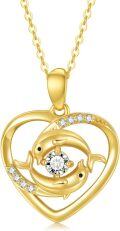 wholesale 14K Gold Diamond Dolphin Heart Pendant Necklace 16-18 Gifts for Her-0-0