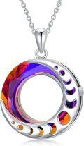 wholesale 925 Sterling Silver Rainbow Crystal Round Triple Goddess Glowing Moon Phase Pendant Necklace for Women-0-0