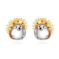 wholesale 925 Sterling Silver Cute Hedgehog Two Tone Stud Earrings For Women-0-0