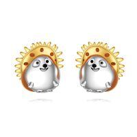wholesale 925 Sterling Silver Cute Hedgehog Two Tone Stud Earrings For Women-Hedgehog